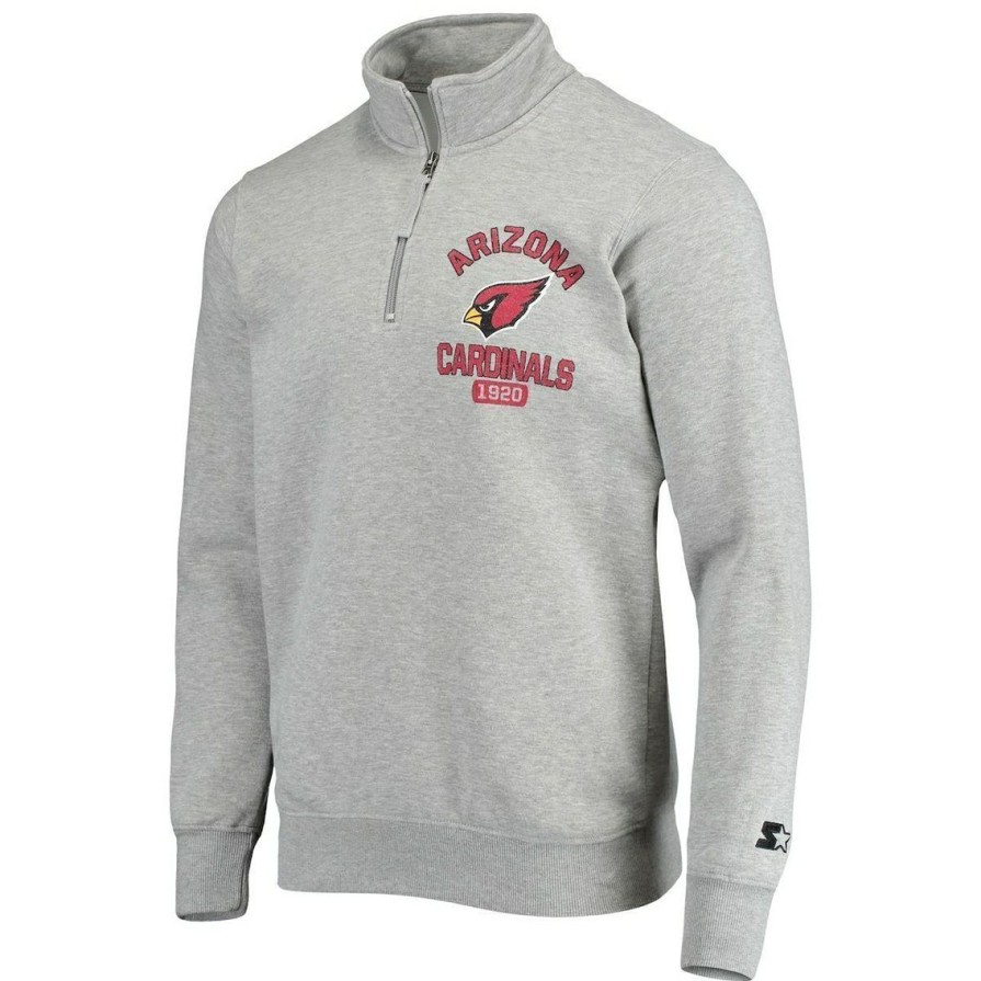 Men'S Clothing * | Buy Men'S Starter Heathered Gray Arizona Cardinals Heisman Quarter-Zip Jacket Heather Gray