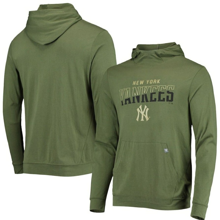 Men'S Clothing * | Wholesale Men'S Levelwear New York Yankees Delta Thrive Tri-Blend Pullover Hoodie Olive