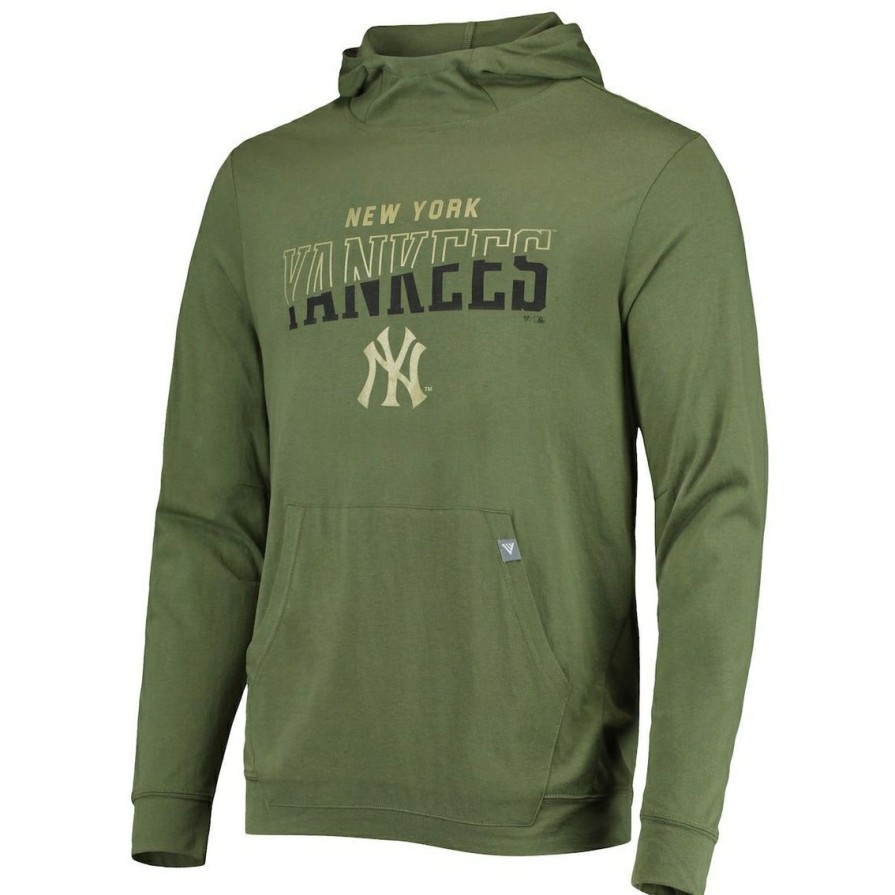 Men'S Clothing * | Wholesale Men'S Levelwear New York Yankees Delta Thrive Tri-Blend Pullover Hoodie Olive