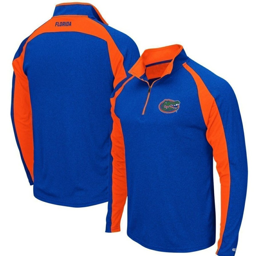 Men'S Clothing * | Promo Men'S Colosseum Heathered Florida Gators The J. Peterman Quarter-Zip Pullover Jacket Royal