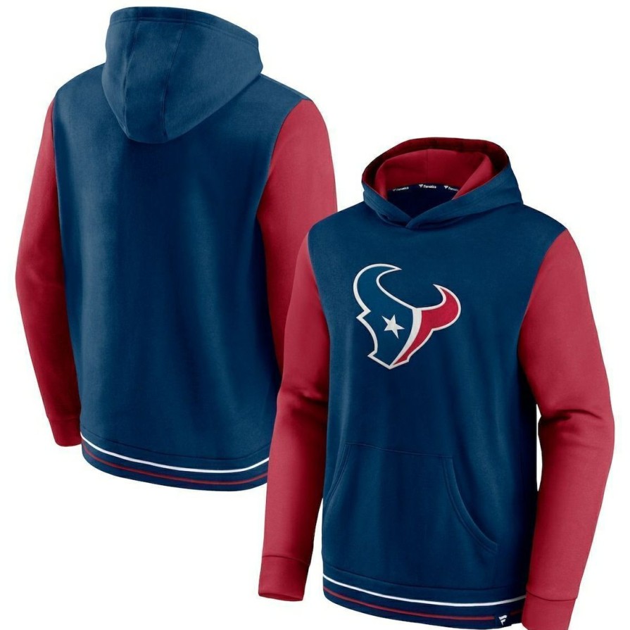 Men'S Clothing * | Budget Men'S Fanatics Branded Navy/ Houston Texans Block Party Pullover Hoodie Red