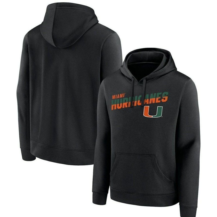 Men'S Clothing * | Cheapest Men'S Fanatics Branded Miami Hurricanes Quick Slant Pullover Hoodie Black