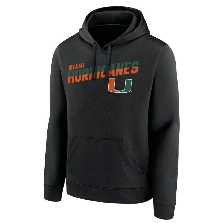 Men'S Clothing * | Cheapest Men'S Fanatics Branded Miami Hurricanes Quick Slant Pullover Hoodie Black