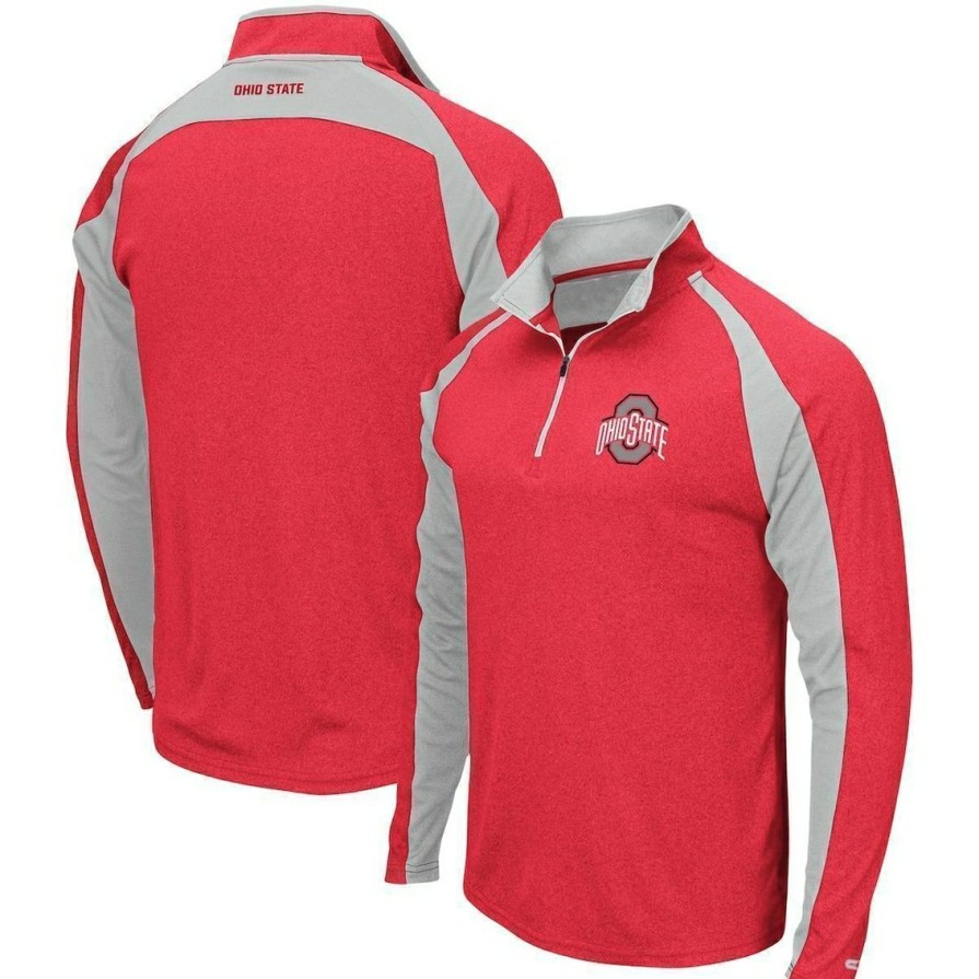 Men'S Clothing * | Brand New Men'S Colosseum Heathered Ohio State Buckeyes The J. Peterman Quarter-Zip Jacket Scarlet