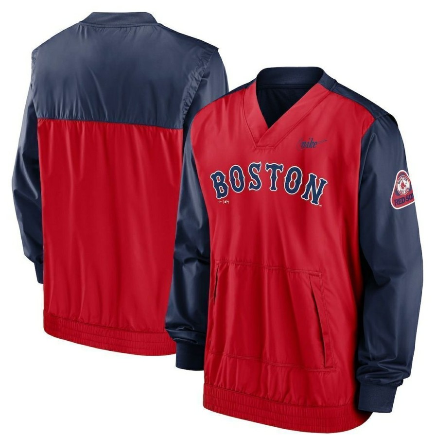 Men'S Clothing * | Wholesale Men'S Nike Navy/ Boston Sox Cooperstown Collection V-Neck Pullover Red