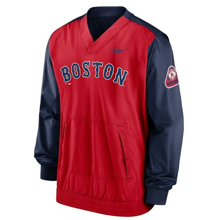 Men'S Clothing * | Wholesale Men'S Nike Navy/ Boston Sox Cooperstown Collection V-Neck Pullover Red