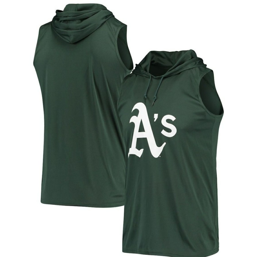 Men'S Clothing * | Budget Men'S Stitches Oakland Athletics Sleeveless Pullover Hoodie Green