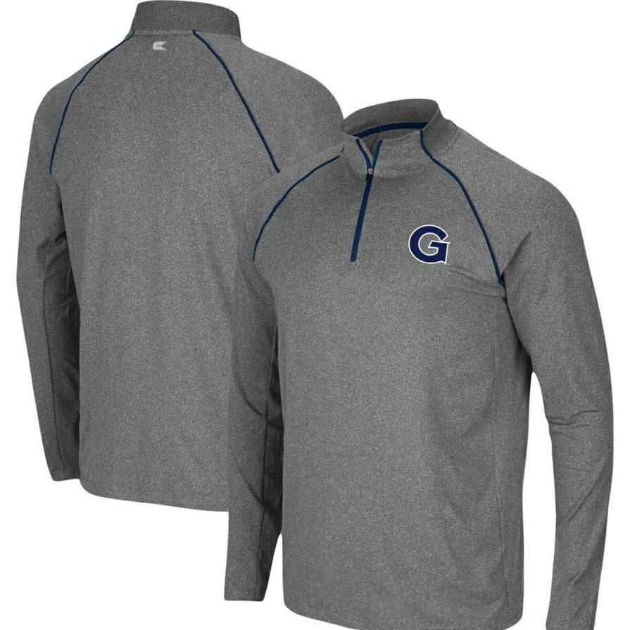 Men'S Clothing * | Coupon Men'S Colosseum Heathered Charcoal Georgetown Hoyas Robert Raglan Quarter-Zip Top Heather Charcoal