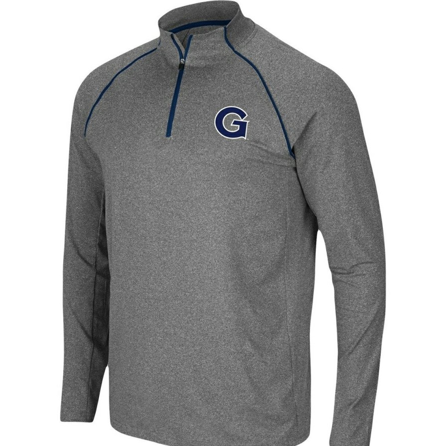 Men'S Clothing * | Coupon Men'S Colosseum Heathered Charcoal Georgetown Hoyas Robert Raglan Quarter-Zip Top Heather Charcoal