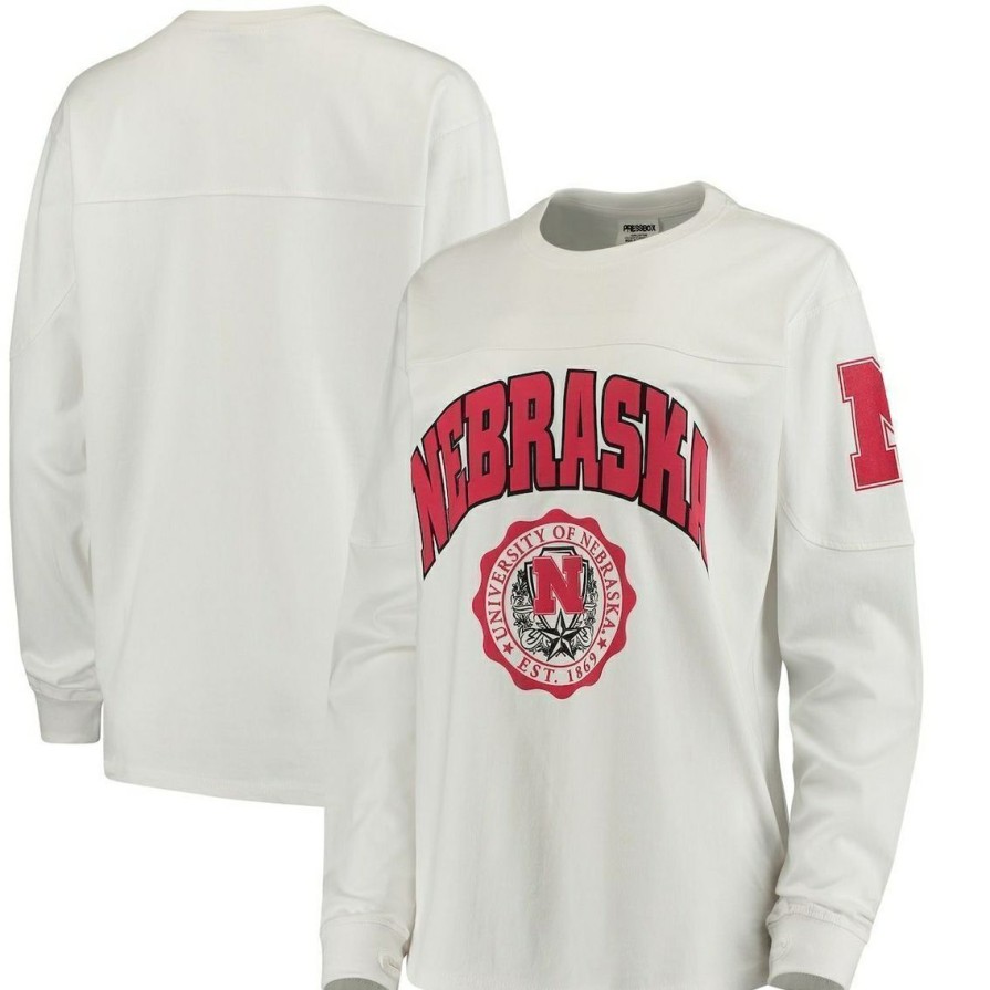 Men'S Clothing * | Promo Pressbox Women'S Nebraska Huskers Edith Long Sleeve T-Shirt White