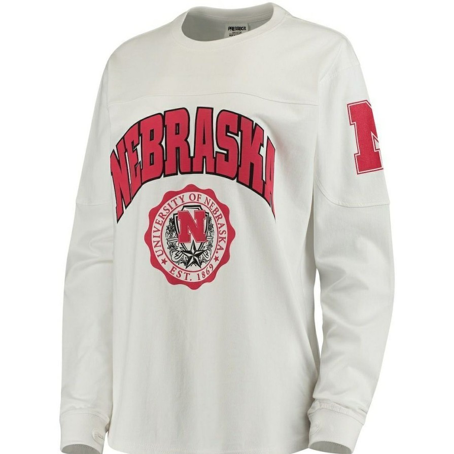 Men'S Clothing * | Promo Pressbox Women'S Nebraska Huskers Edith Long Sleeve T-Shirt White