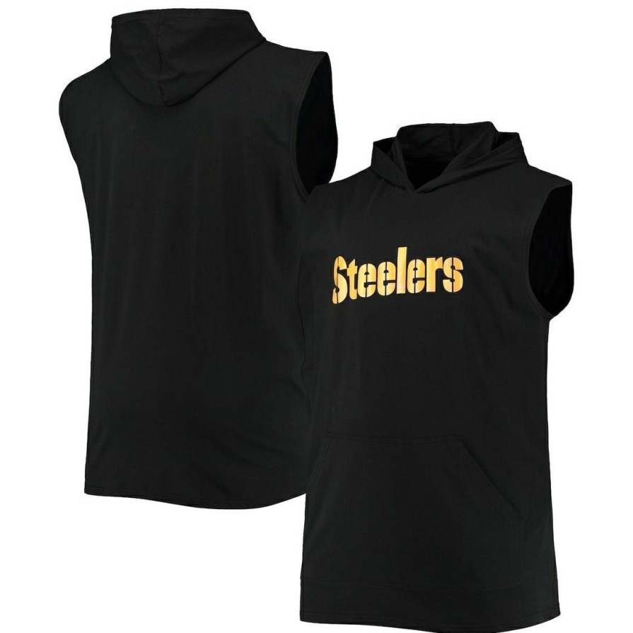 Men'S Clothing * | Wholesale Profile Men'S Pittsburgh Steelers Big & Tall Muscle Sleeveless Pullover Hoodie Black