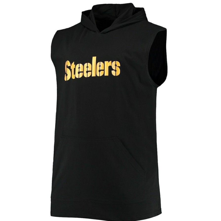 Men'S Clothing * | Wholesale Profile Men'S Pittsburgh Steelers Big & Tall Muscle Sleeveless Pullover Hoodie Black