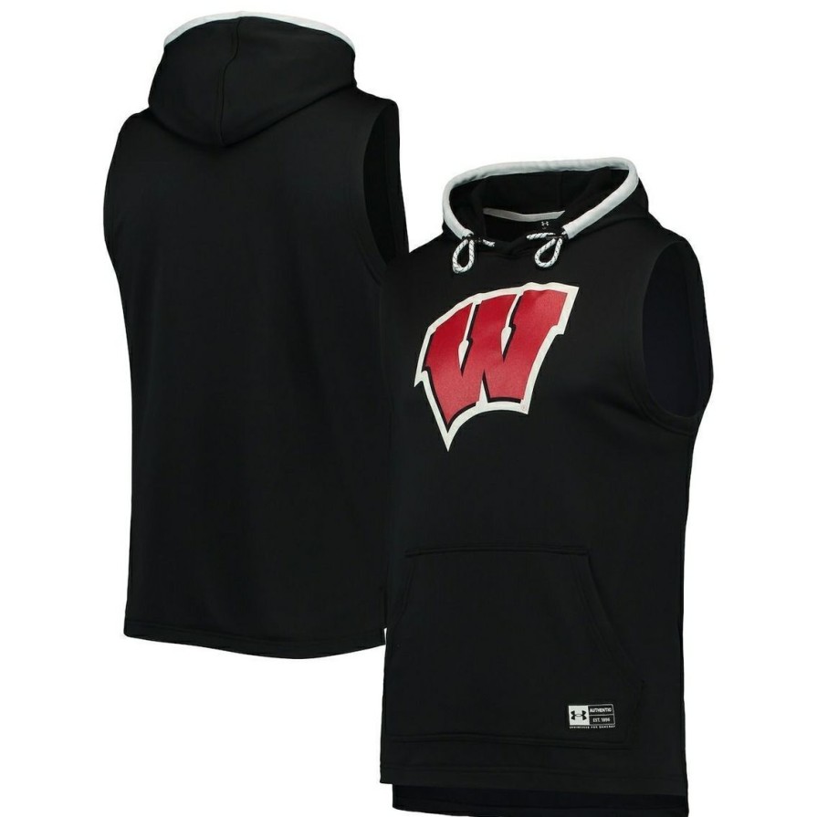 Men'S Clothing * | Cheap Men'S Under Armour Wisconsin Badgers Game Day Tech Sleeveless Hoodie Black