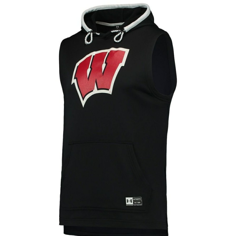 Men'S Clothing * | Cheap Men'S Under Armour Wisconsin Badgers Game Day Tech Sleeveless Hoodie Black