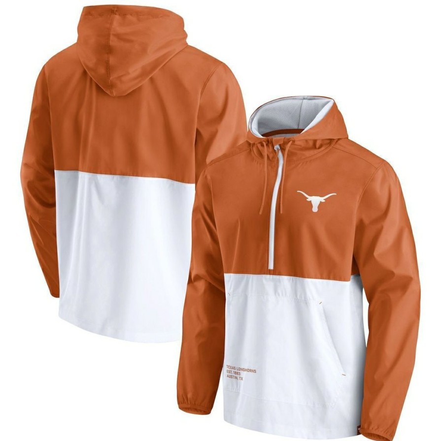 Men'S Clothing * | Discount Men'S Fanatics Branded Texas /White Texas Longhorns Thrill Seeker Half-Zip Hoodie Anorak Jacket Orange