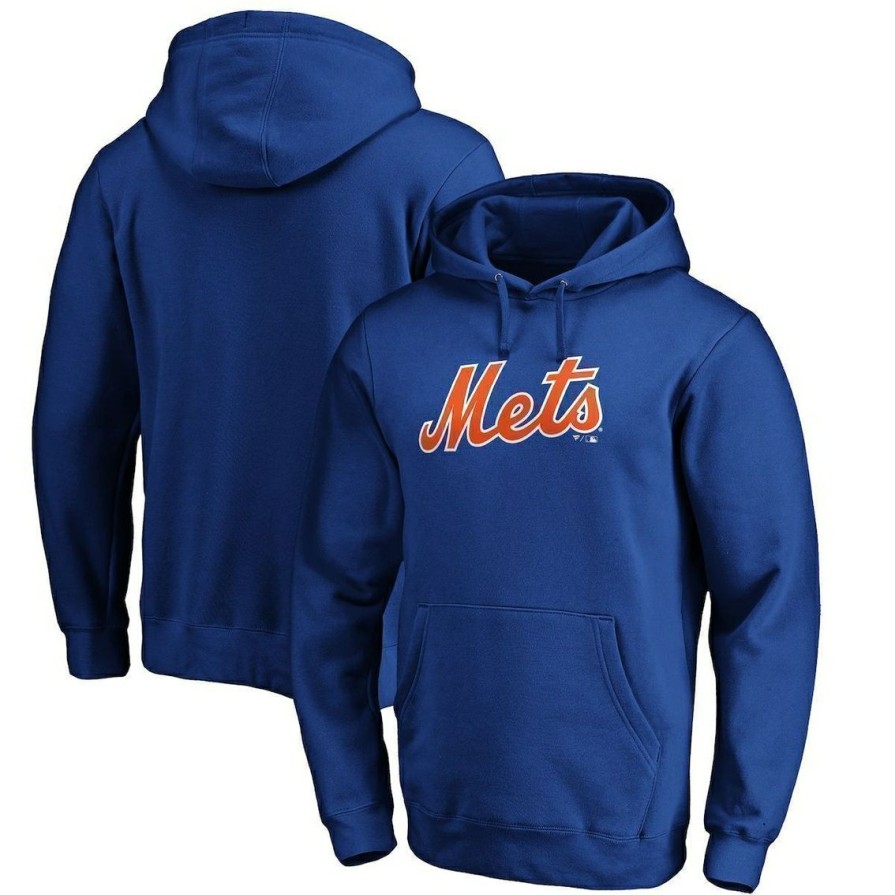 Men'S Clothing * | Deals Men'S Fanatics Branded New York Mets Official Wordmark Fitted Pullover Hoodie Royal