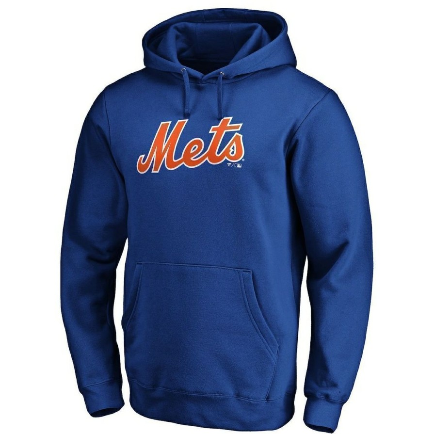 Men'S Clothing * | Deals Men'S Fanatics Branded New York Mets Official Wordmark Fitted Pullover Hoodie Royal