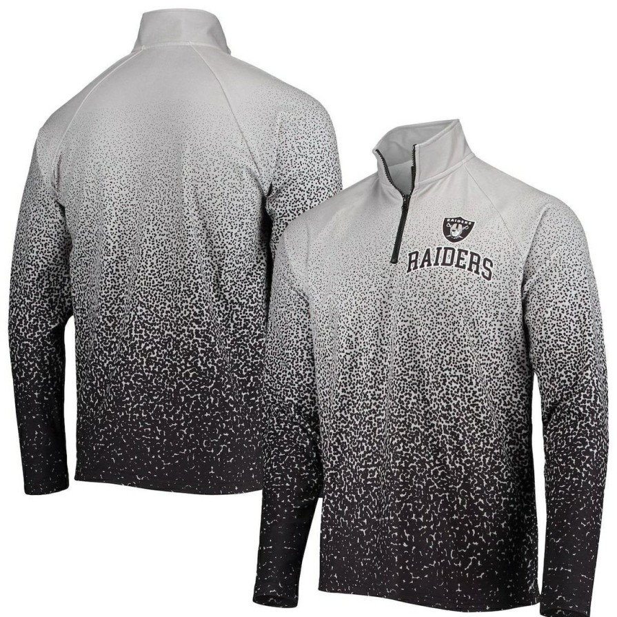 Men'S Clothing * | Best Sale Men'S Foco /Black Las Vegas Raiders Gradient Raglan Quarter-Zip Jacket Silver