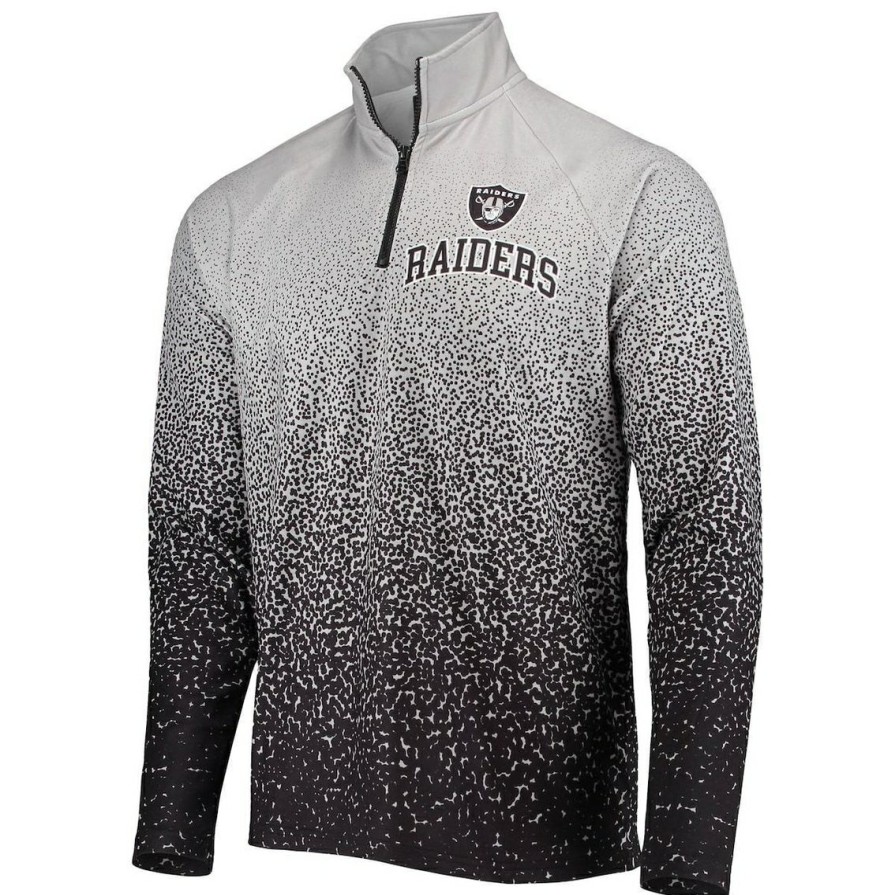 Men'S Clothing * | Best Sale Men'S Foco /Black Las Vegas Raiders Gradient Raglan Quarter-Zip Jacket Silver