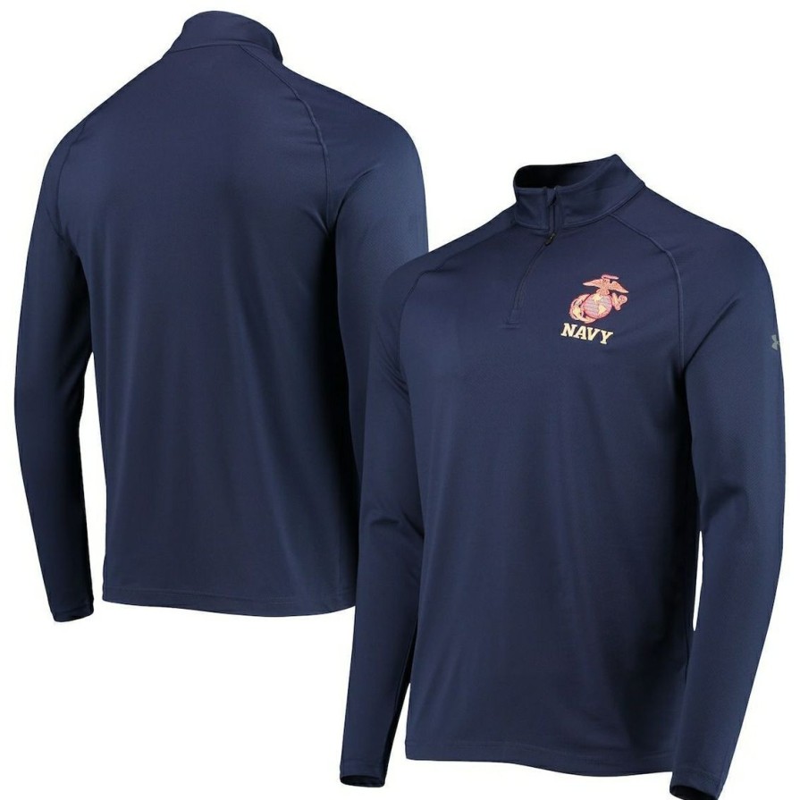 Men'S Clothing * | New Men'S Under Armour Midshipmen Rivalry Usmc Team Issue 2.0 Special Game Quarter-Zip Jacket Navy